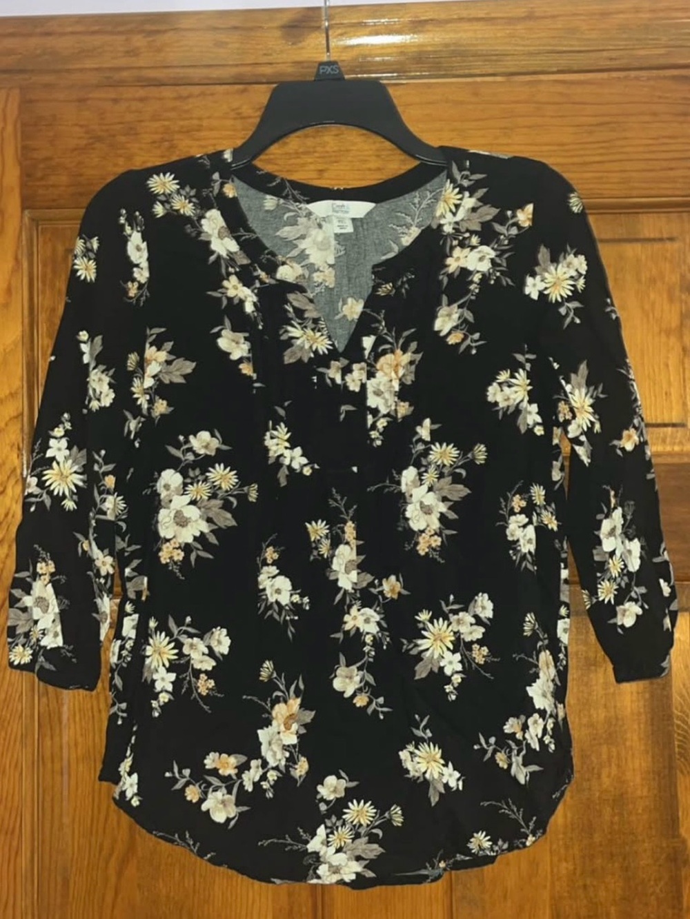 croft & barrow Black Floral V-Neck Blouse